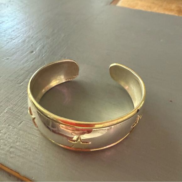 Mexico Sterling Silver Two Tone Star Cuff Bracelet - Picture 10 of 13